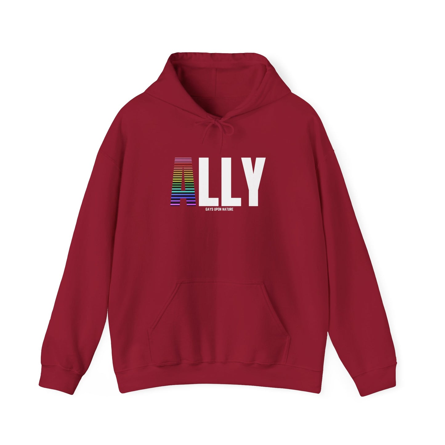 Ally Pride Rainbow Hoodie (White Font)