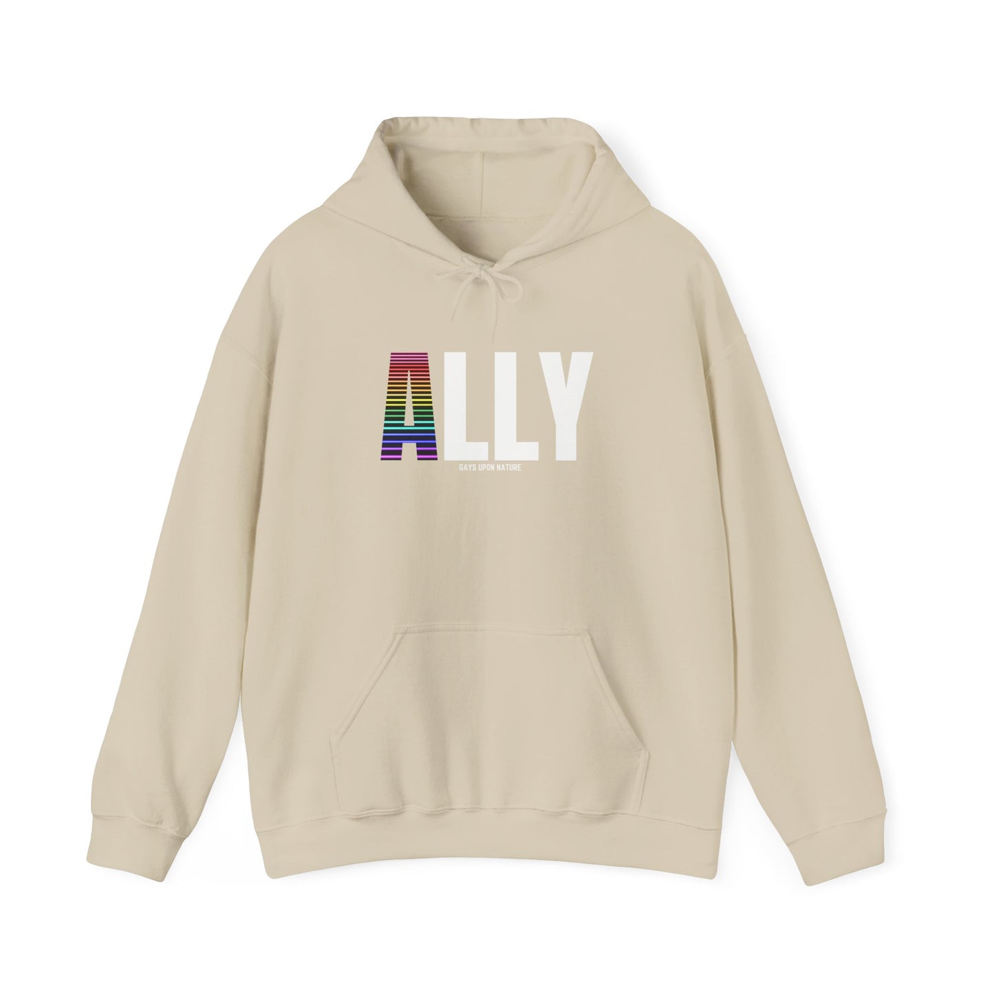 Ally Pride Rainbow Hoodie (White Font)