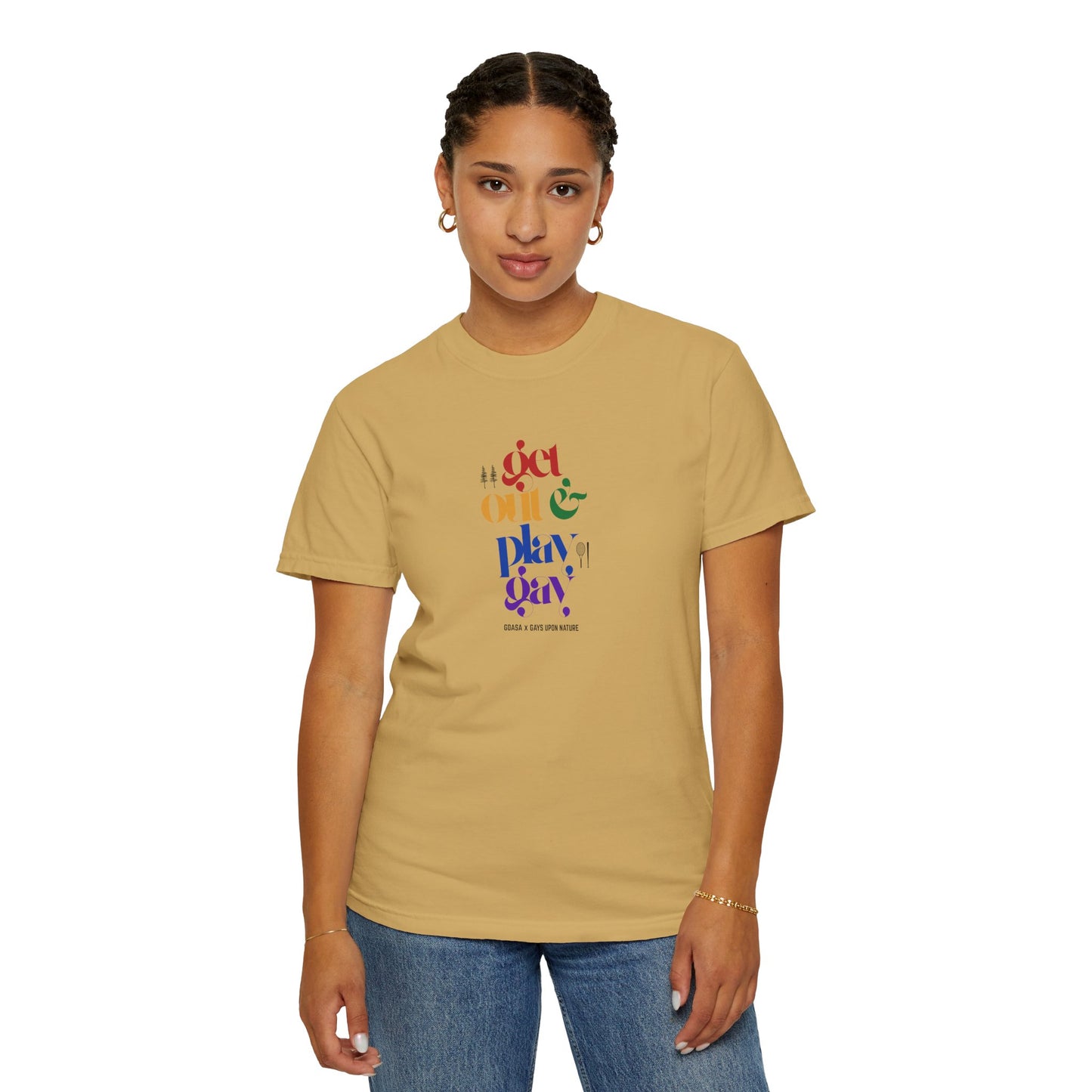 GDASA x Gays Upon Nature EveryBody Tee (Get Out and Play Gay) Rainbow Font