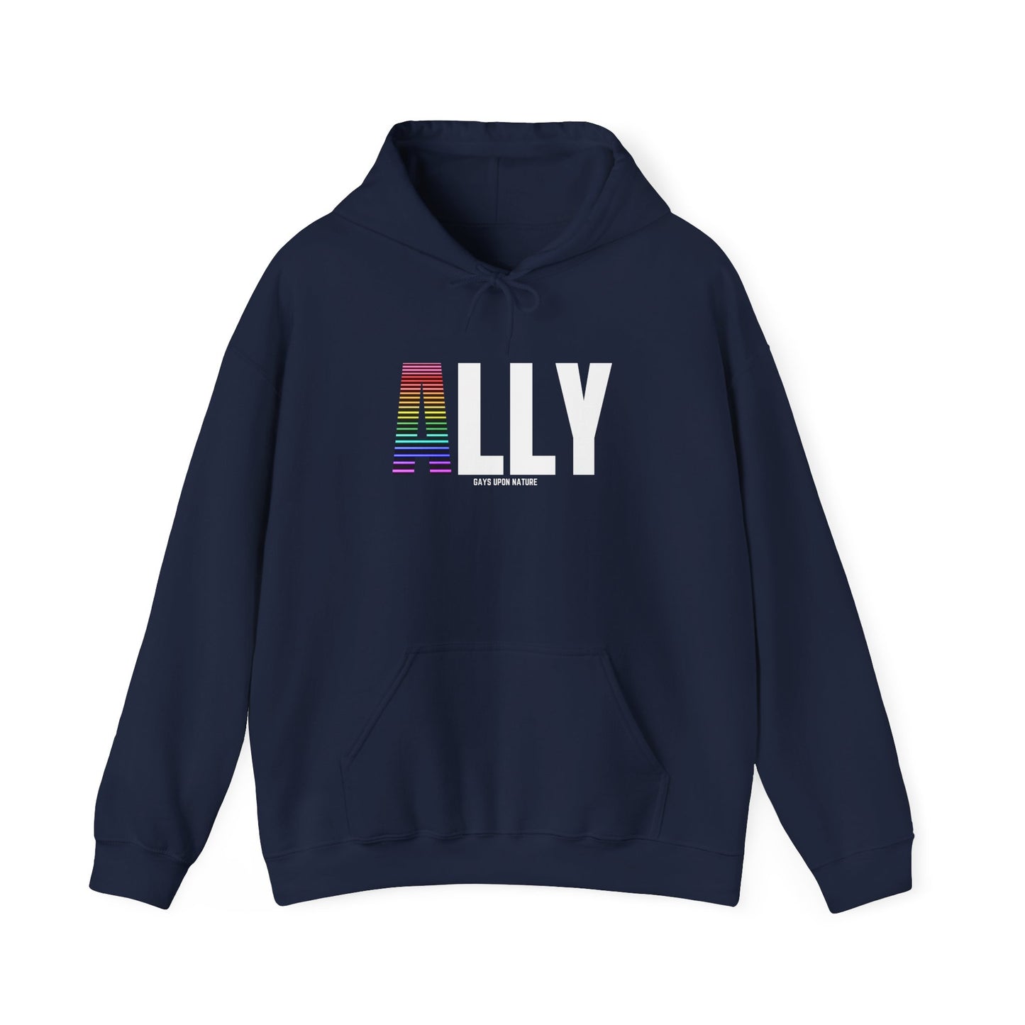 Ally Pride Rainbow Hoodie (White Font)