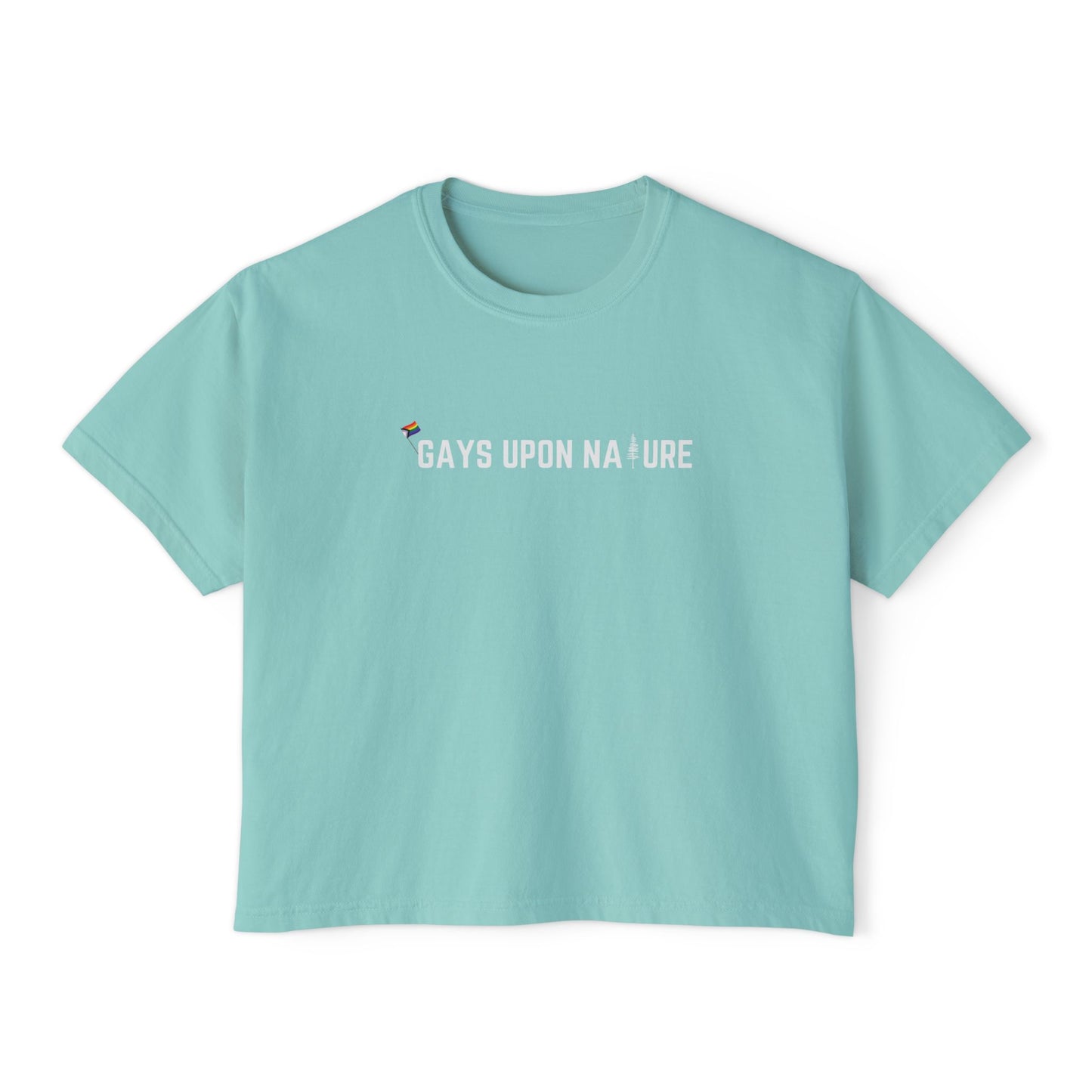 Tiny Pride Flag and Tree Boxy Tee (White Font)