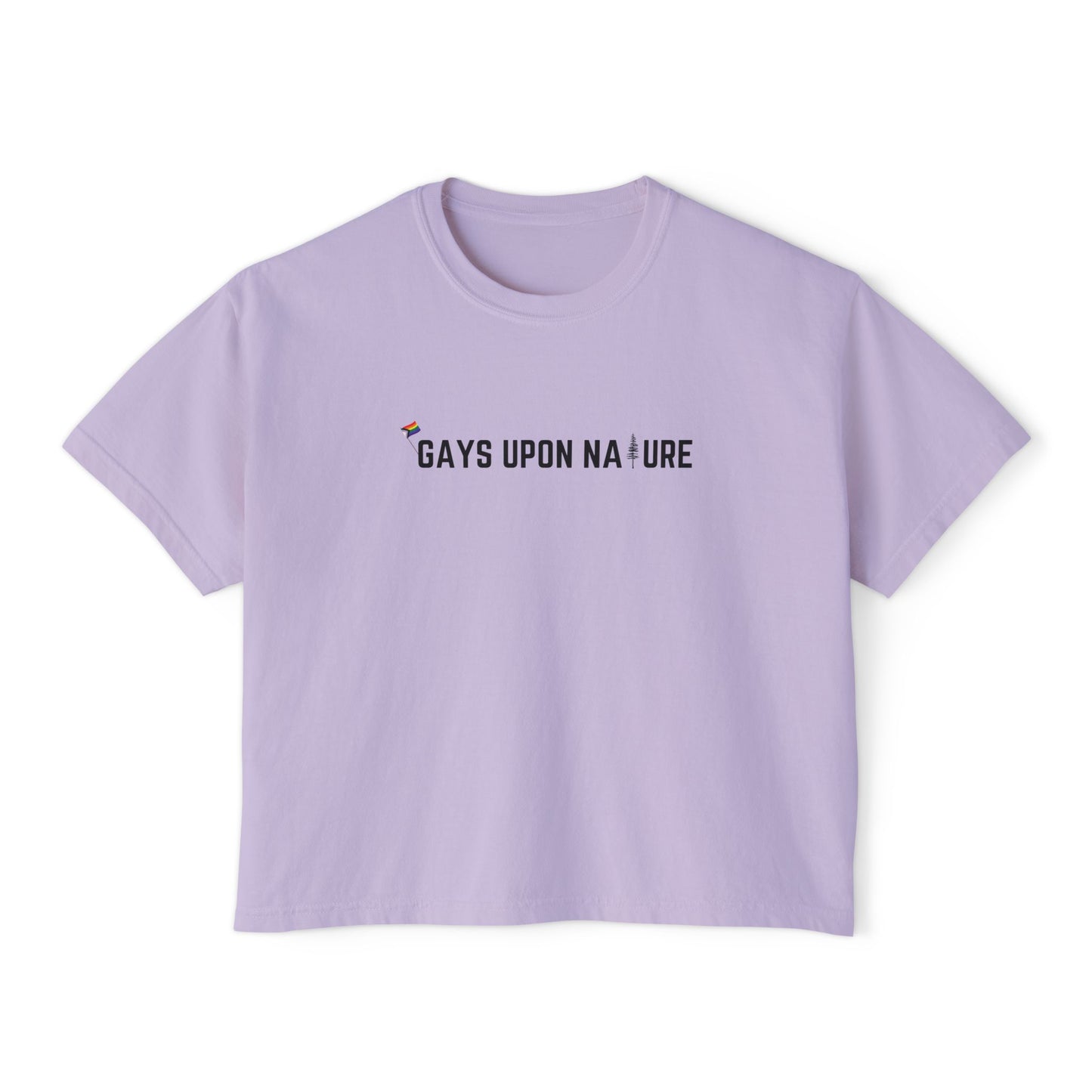 Tiny Pride Flag and Tree Boxy Tee (Black Font)