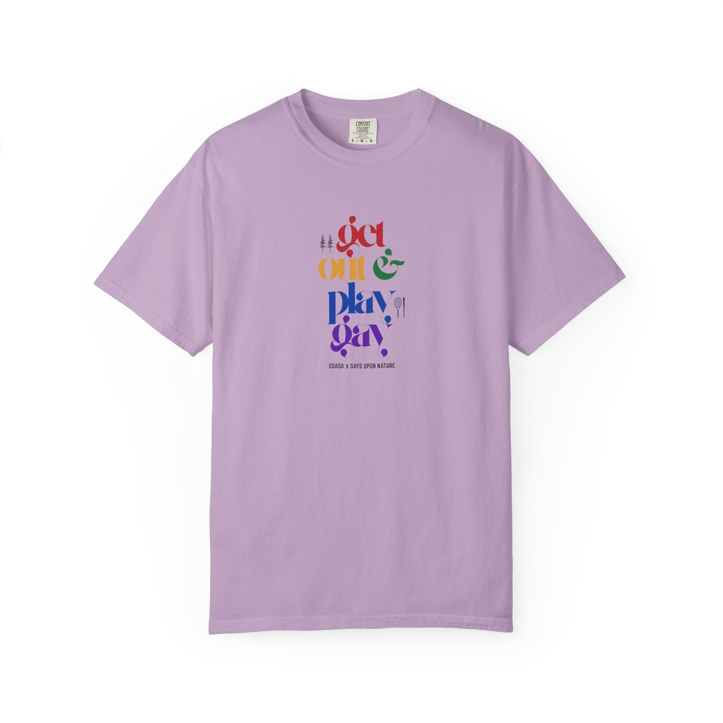 GDASA x Gays Upon Nature EveryBody Tee (Get Out and Play Gay) Rainbow Font