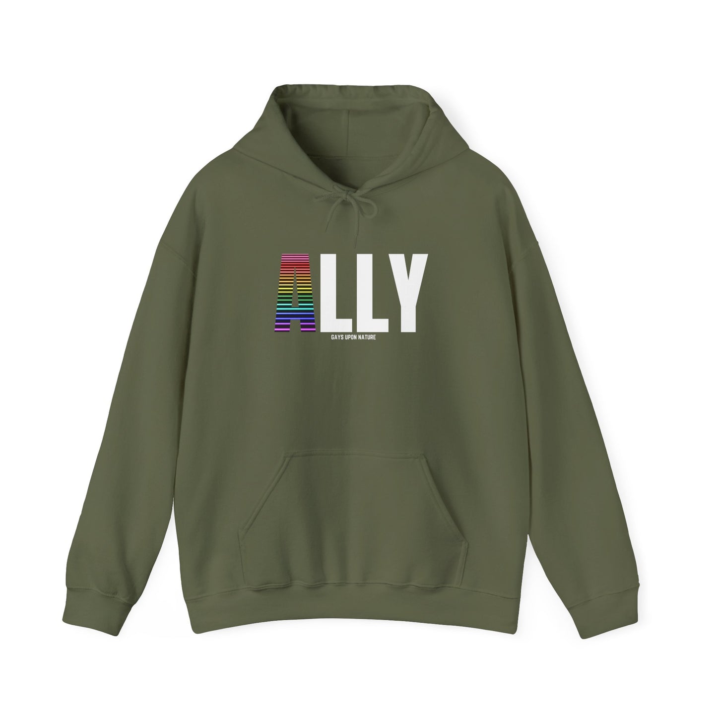 Ally Pride Rainbow Hoodie (White Font)