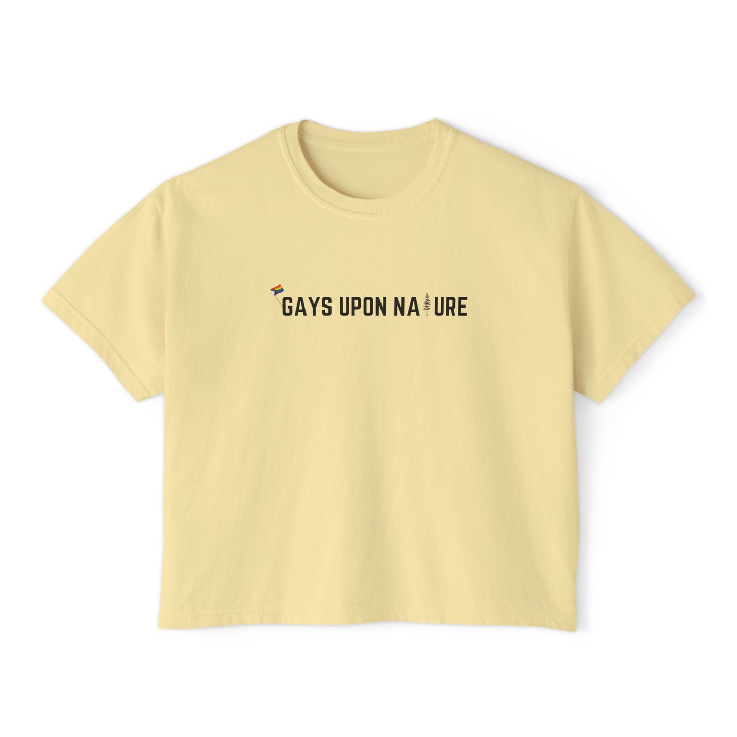 Tiny Pride Flag and Tree Boxy Tee (Black Font)