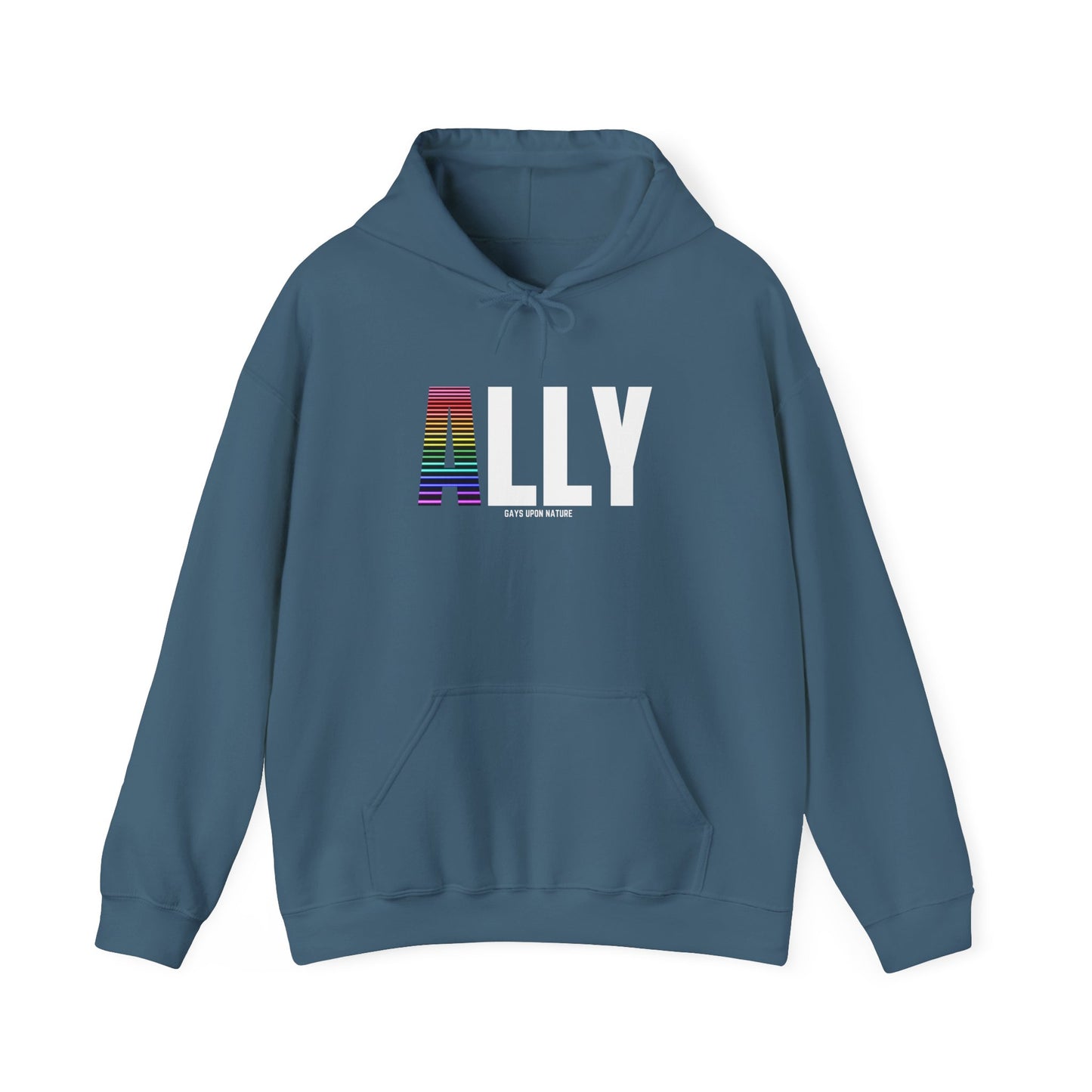 Ally Pride Rainbow Hoodie (White Font)