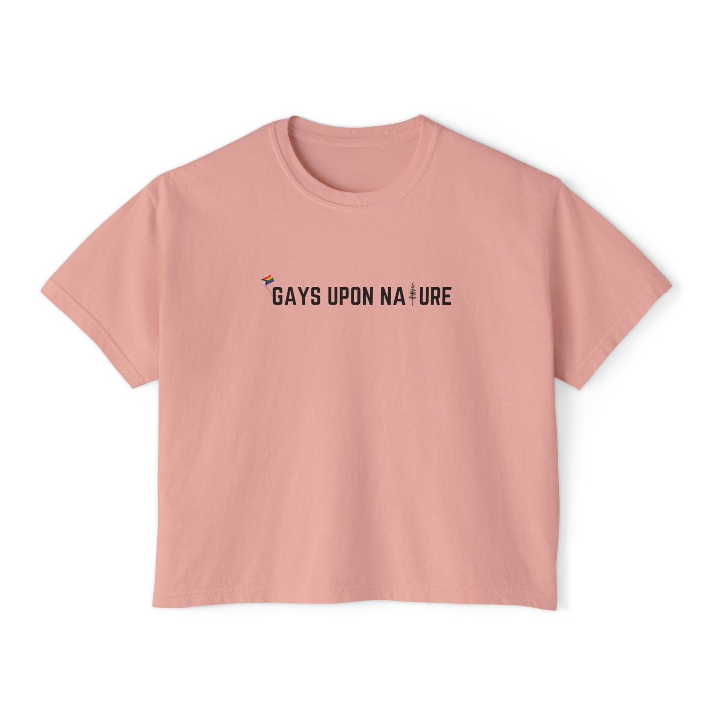 Tiny Pride Flag and Tree Boxy Tee (Black Font)