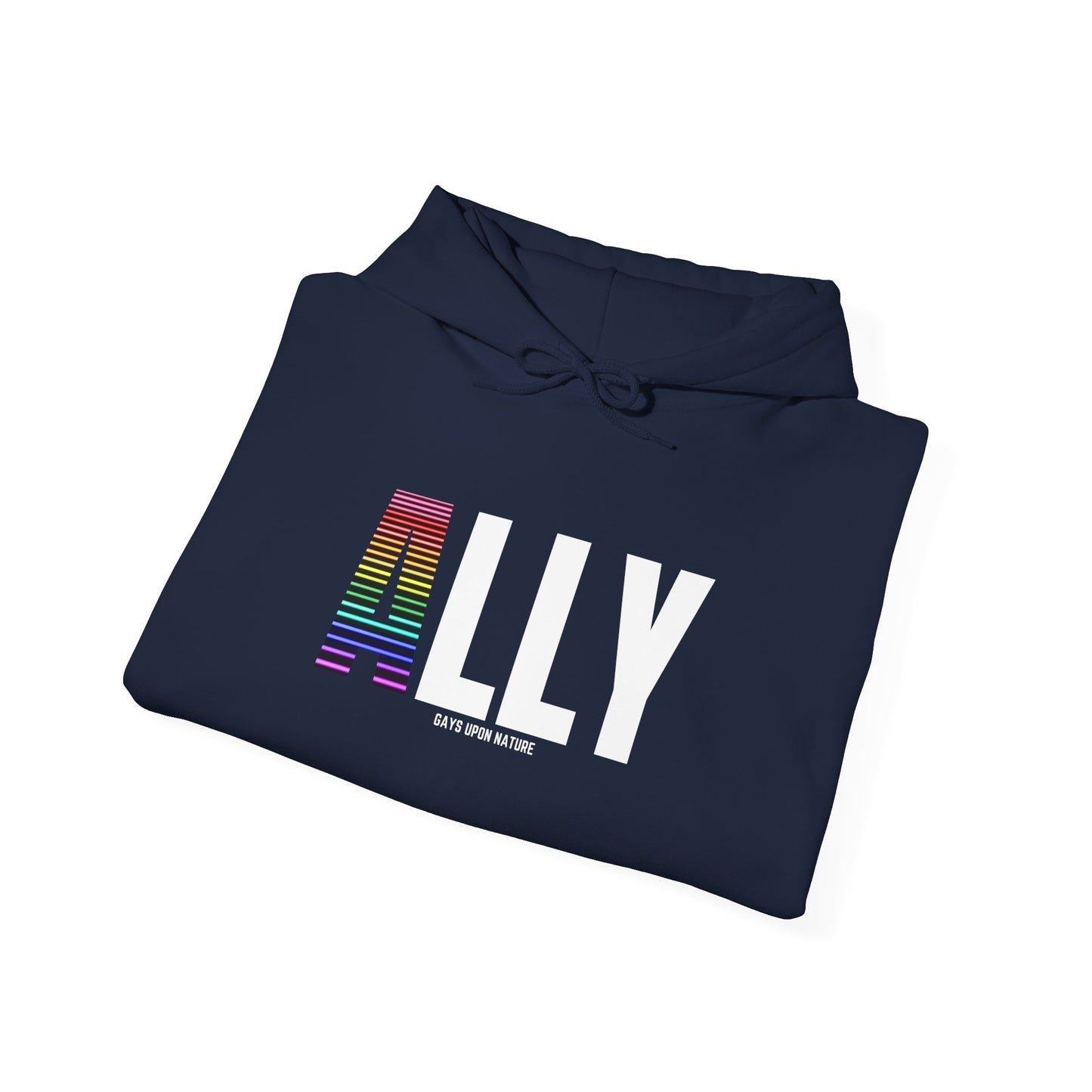 Ally Pride Rainbow Hoodie (White Font)