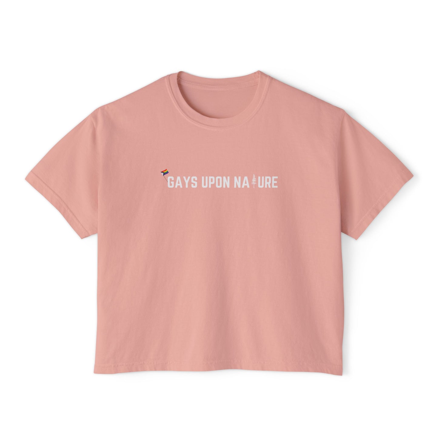 Tiny Pride Flag and Tree Boxy Tee (White Font)