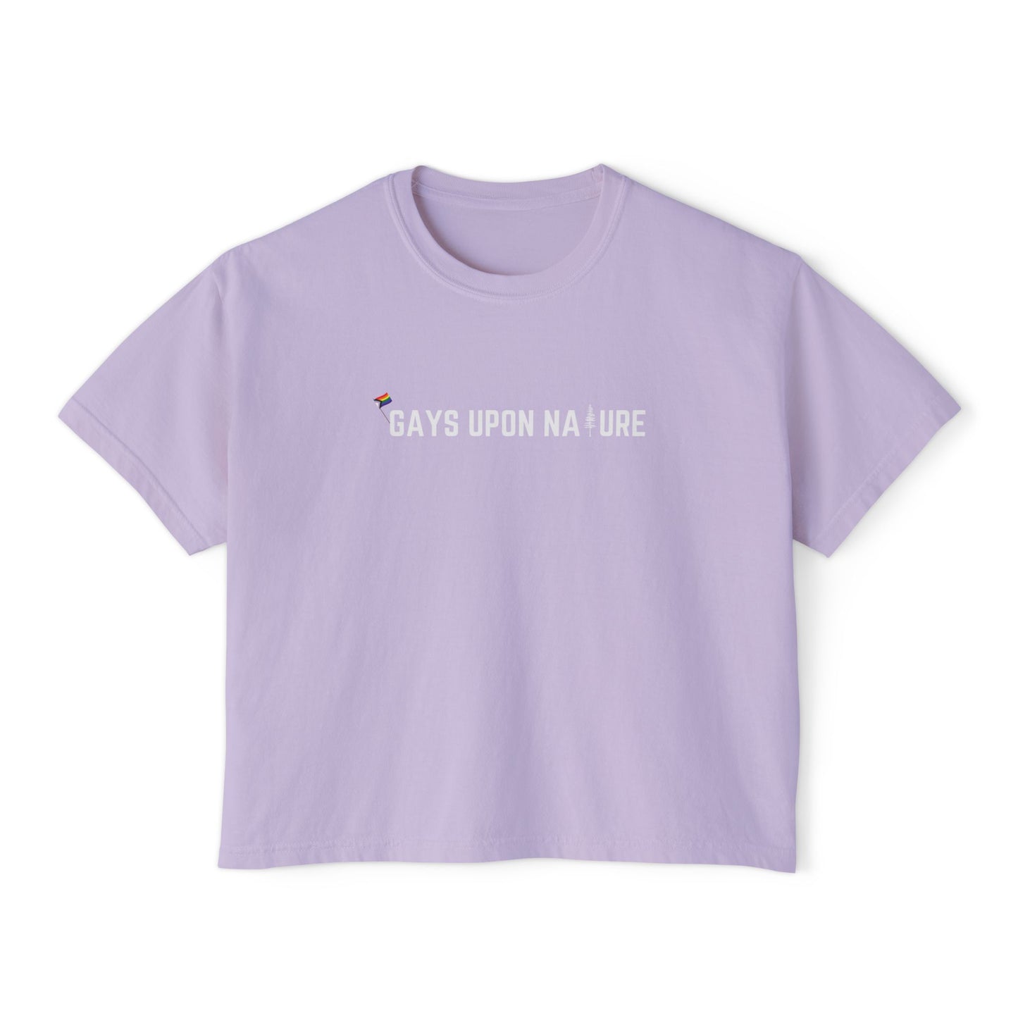 Tiny Pride Flag and Tree Boxy Tee (White Font)