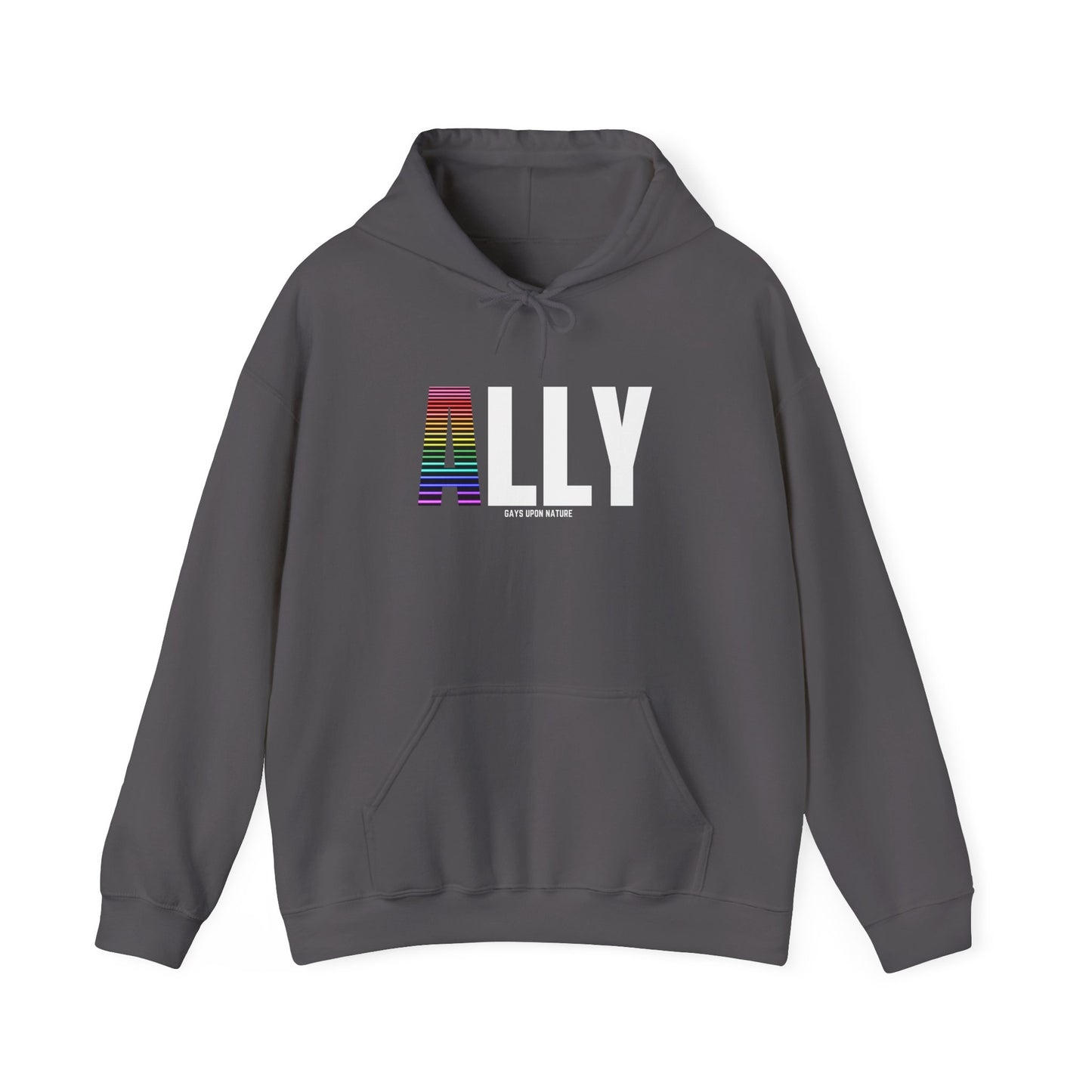 Ally Pride Rainbow Hoodie (White Font)