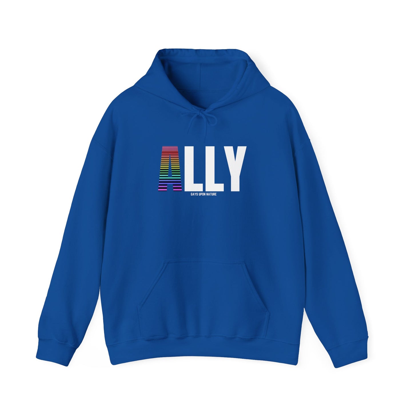 Ally Pride Rainbow Hoodie (White Font)