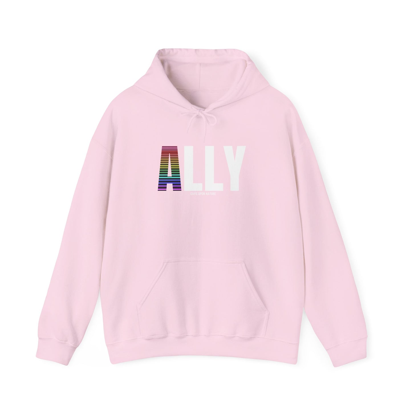 Ally Pride Rainbow Hoodie (White Font)