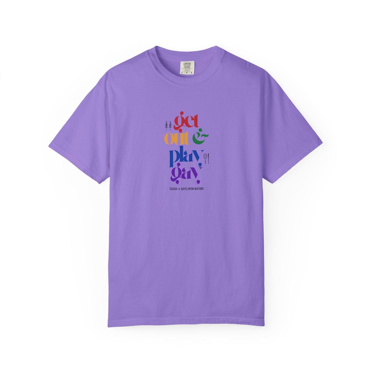 GDASA x Gays Upon Nature EveryBody Tee (Get Out and Play Gay) Rainbow Font
