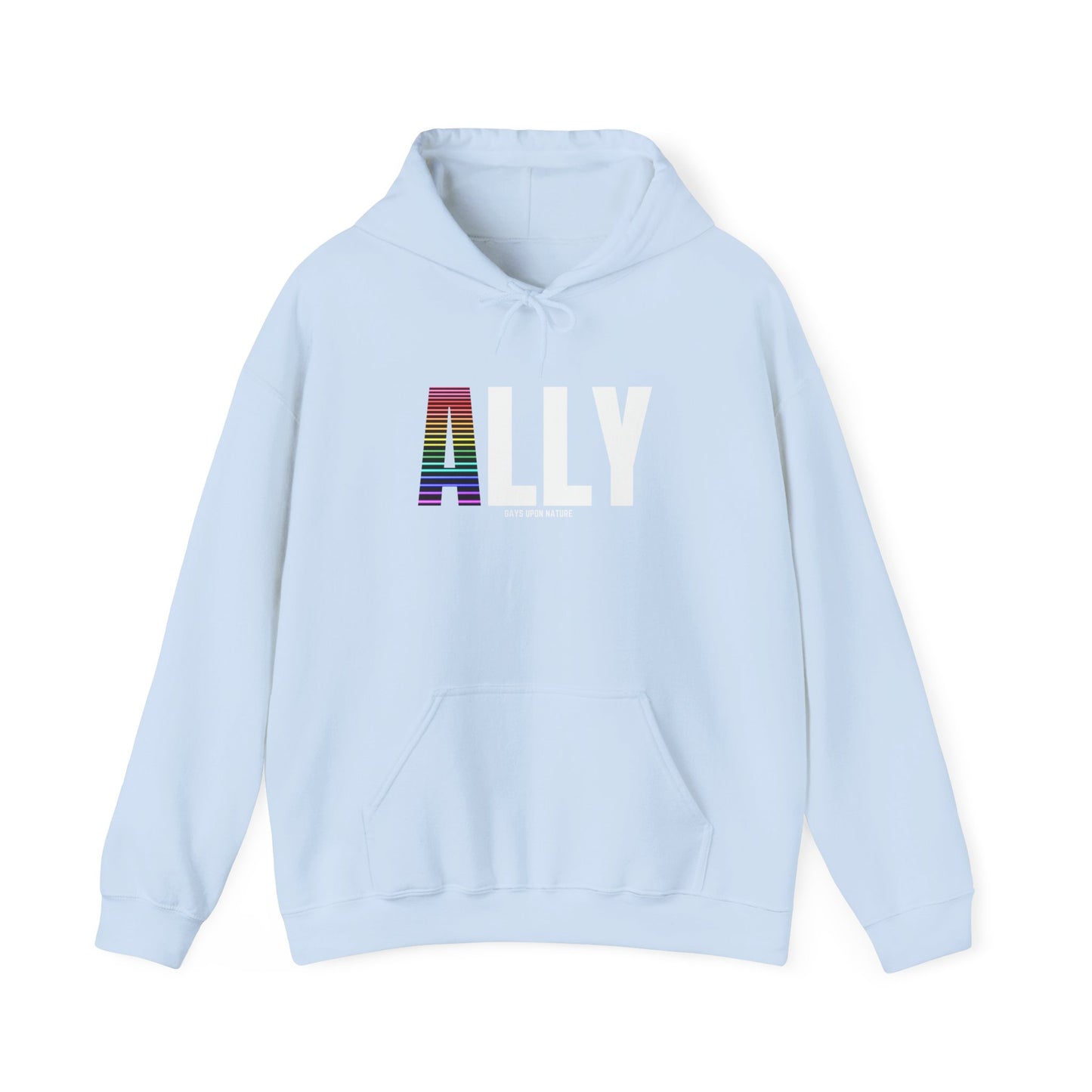 Ally Pride Rainbow Hoodie (White Font)