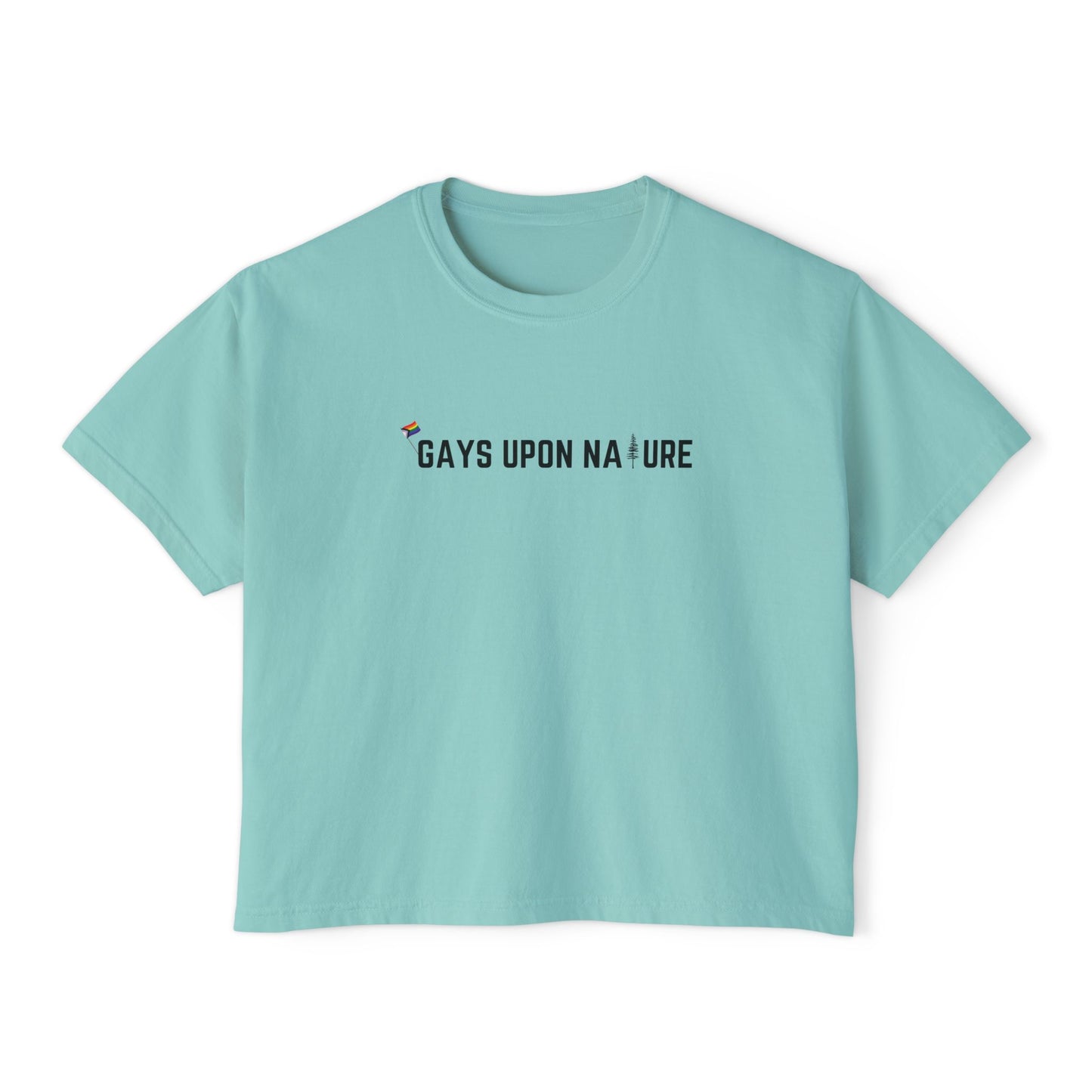 Tiny Pride Flag and Tree Boxy Tee (Black Font)